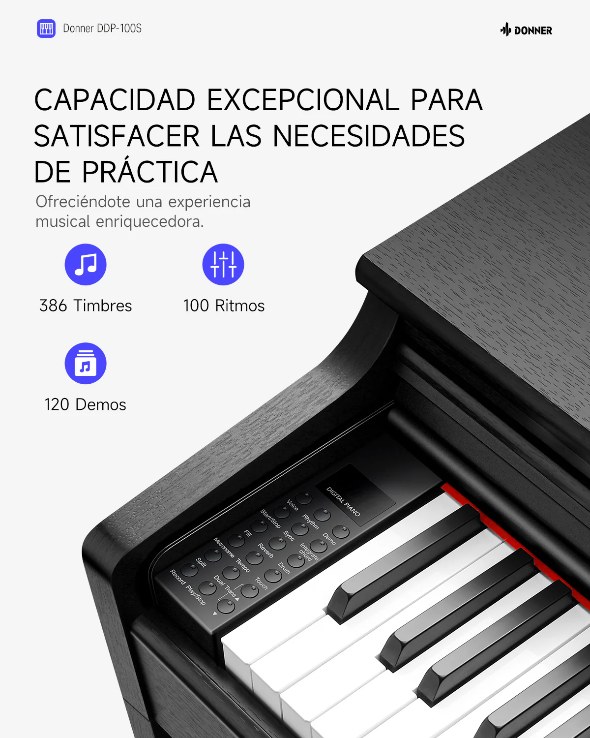 Donner DDP-100S Piano Digital con Mecanismo de Martillo Progresivo - Image 6