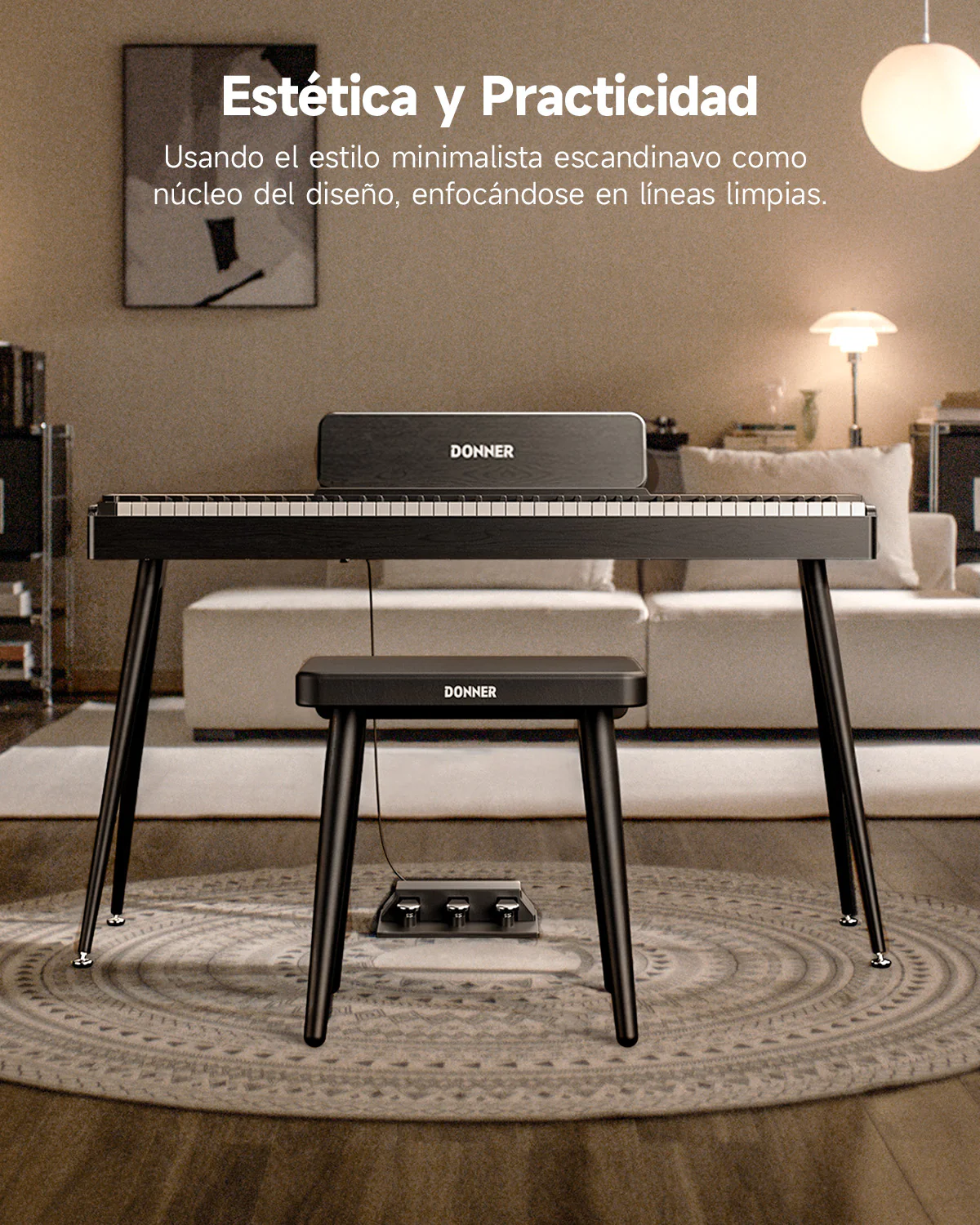 Donner DKB-100 Banco de piano de madera maciza estilo hogareño - Image 4
