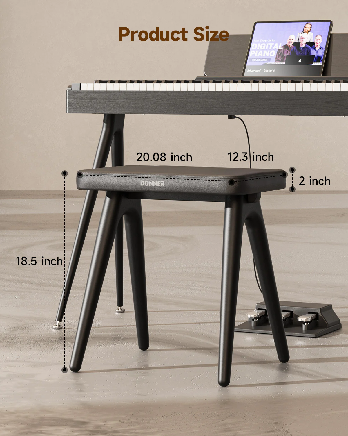 Donner DKB-100 Banco de piano de madera maciza estilo hogareño - Image 7