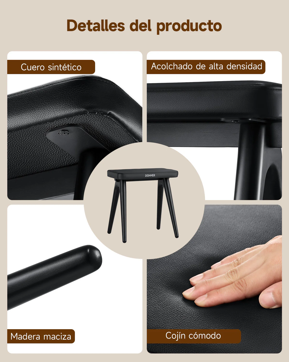 Donner DKB-100 Banco de piano de madera maciza estilo hogareño - Image 8