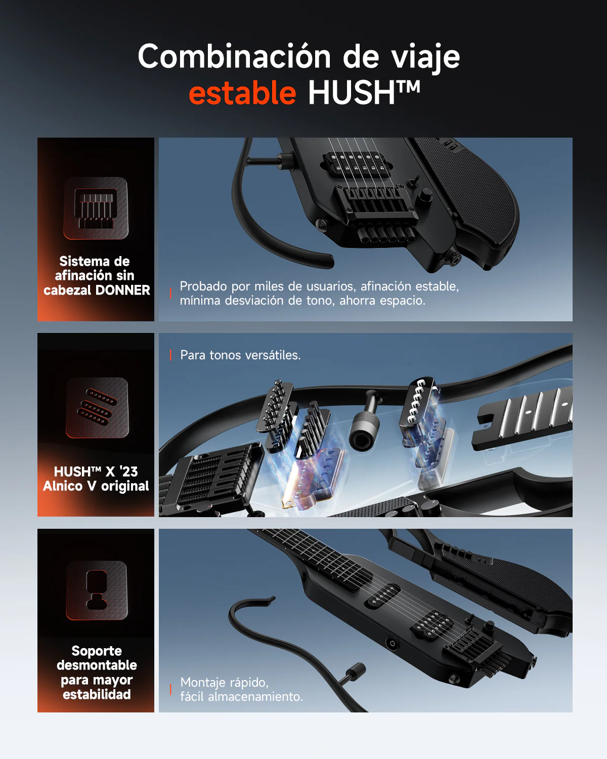 Donner HUSH X LIVE guitarra de viaje  (Edición MIYAVI disponible) - Image 23