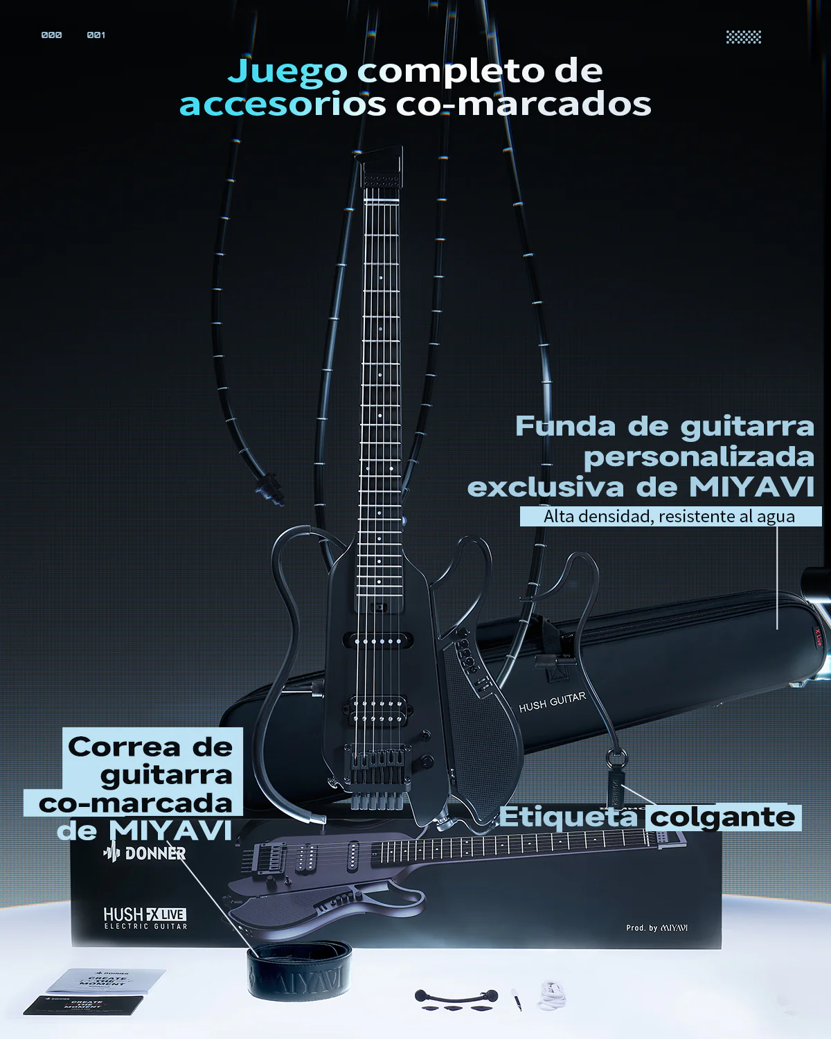 Donner HUSH X LIVE guitarra de viaje  (Edición MIYAVI disponible) - Image 3