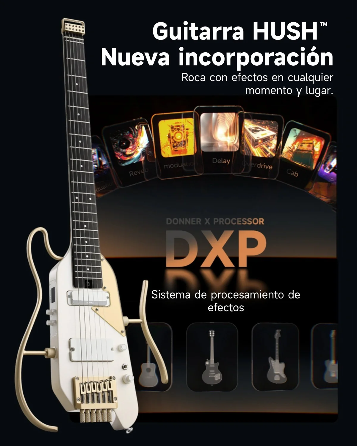 Donner HUSH X PRO Guitarra de viaje versátil - Image 38