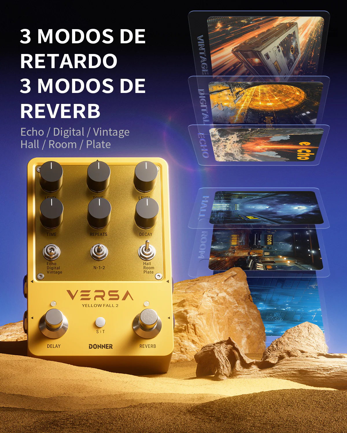 Donner Yellow Fall II Pedal efecto reverb y delay - Image 4